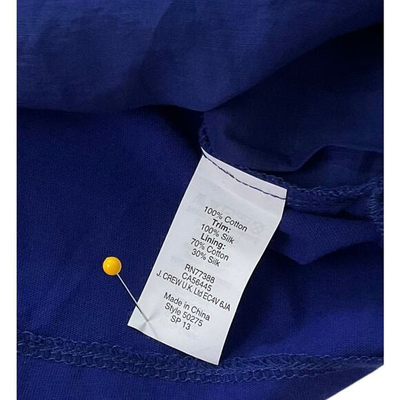 J. Crew Blue Embroidered Silk Trim Back Tie Shirt Women Size Medium | 17-26 - Picture 5 of 7
